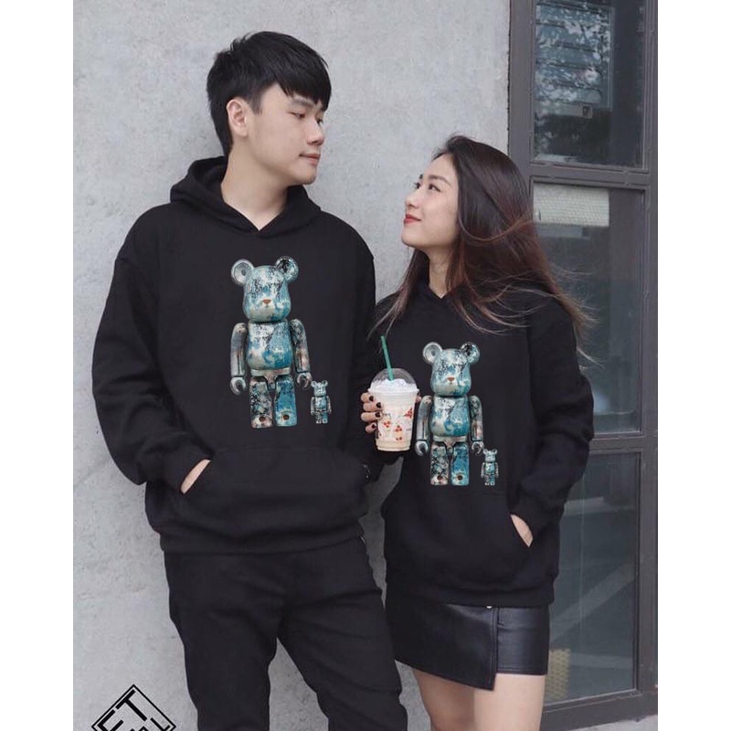 Áo Hodie tay dài GẤU bearbrick loang unisex BASSIC nỉ cotton hia màu mũ hia lớp dày dặn SIÊU RẺ