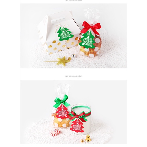 Hộp 100 tag giấy hình cây thông Noel có dây ruy băng xanh lá trang trí quà tặng Giáng sinh tự làm