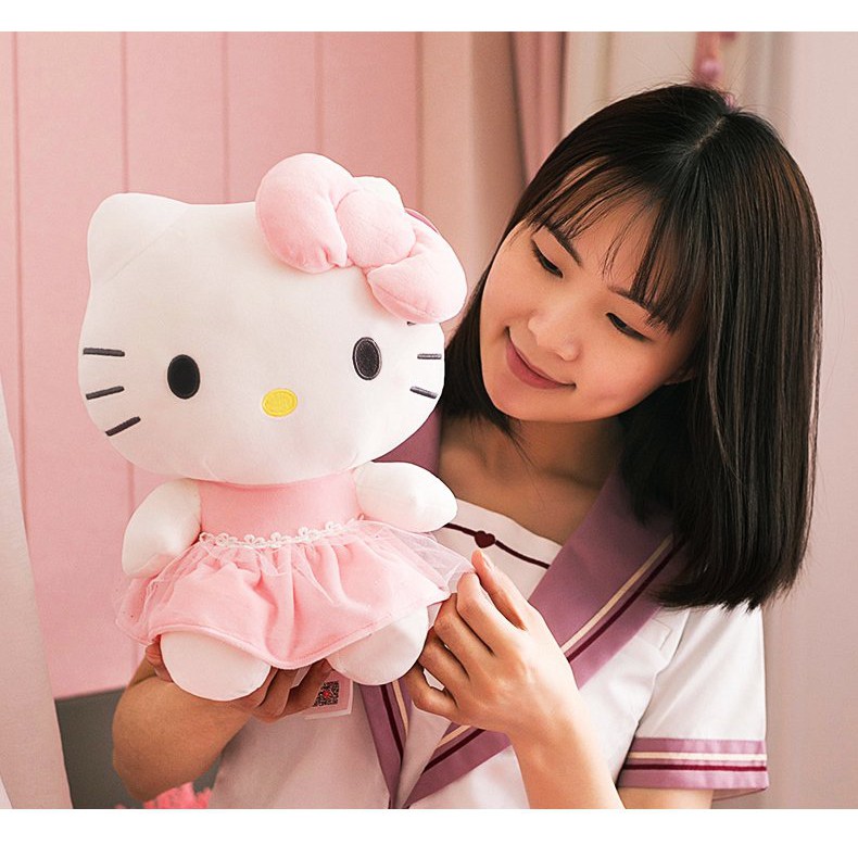 GẤU BÔNG MÈO HELLO KITTY MẶC ĐẦM (40 CM) + GỐI NGỦ SIÊU KUTE