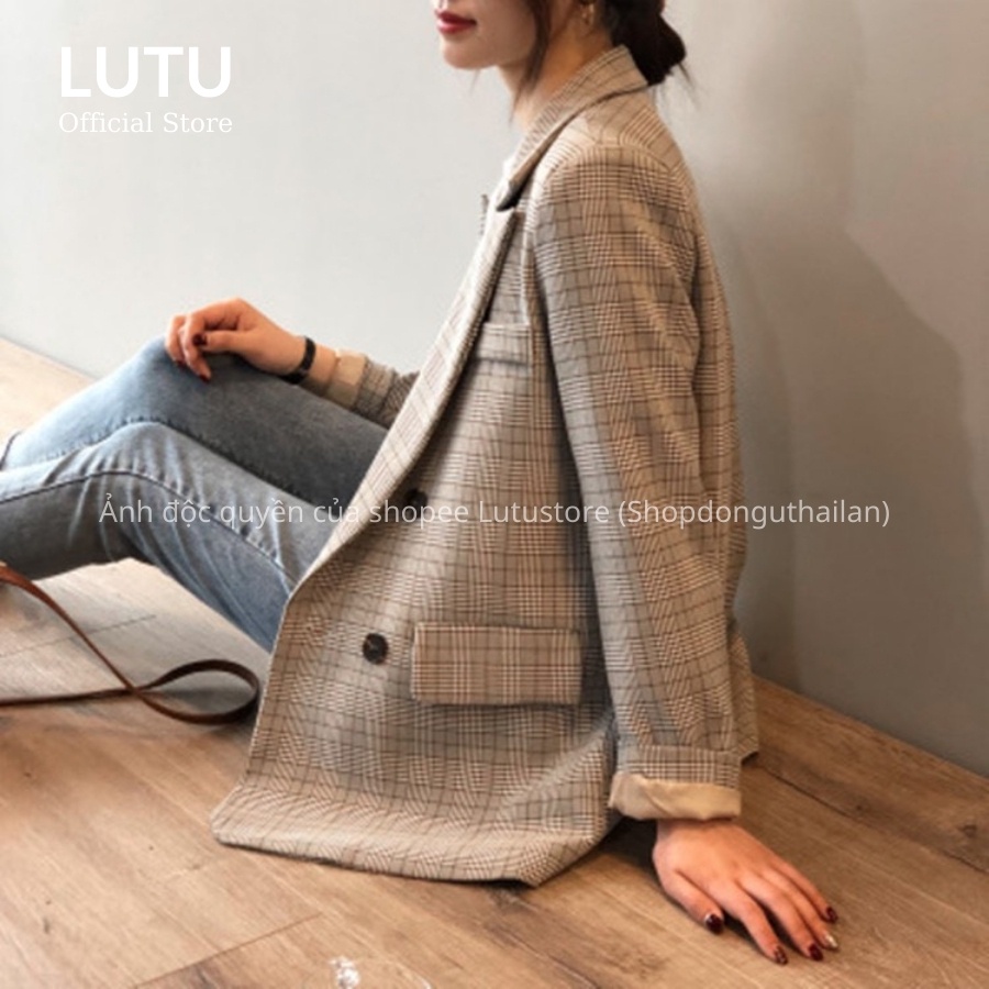 Áo Blazer Kẻ Dài Tay Hai Lớp Phong Cách Hàn Quốc Mẫu Mới 2021