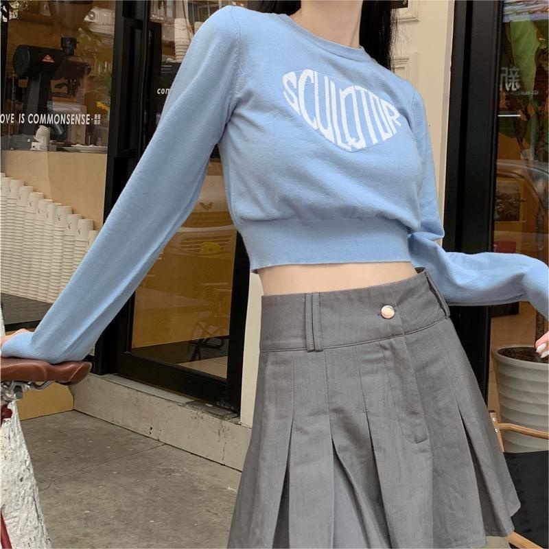 Áo sweater ZHELIHANGFEI tay dài hở eo in chữ thời trang quyến rũ cho nữ