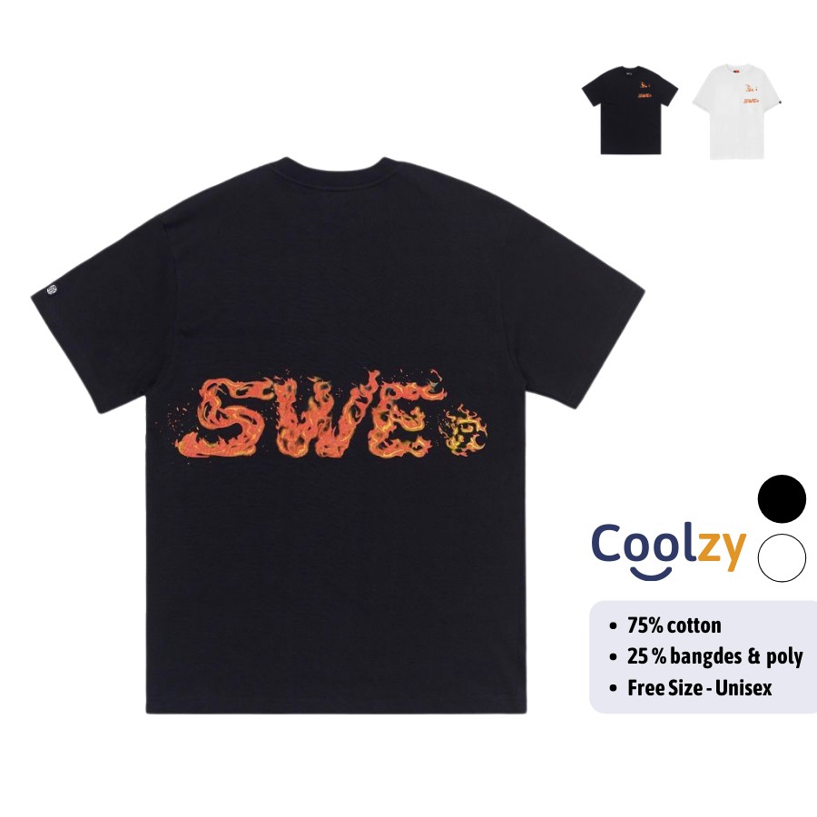 Áo thun tay lỡ SWE Flame Pocket Tee form rộng Unisex nam nữ phong cách Ulzzang Full Tem Tag | CoolZy