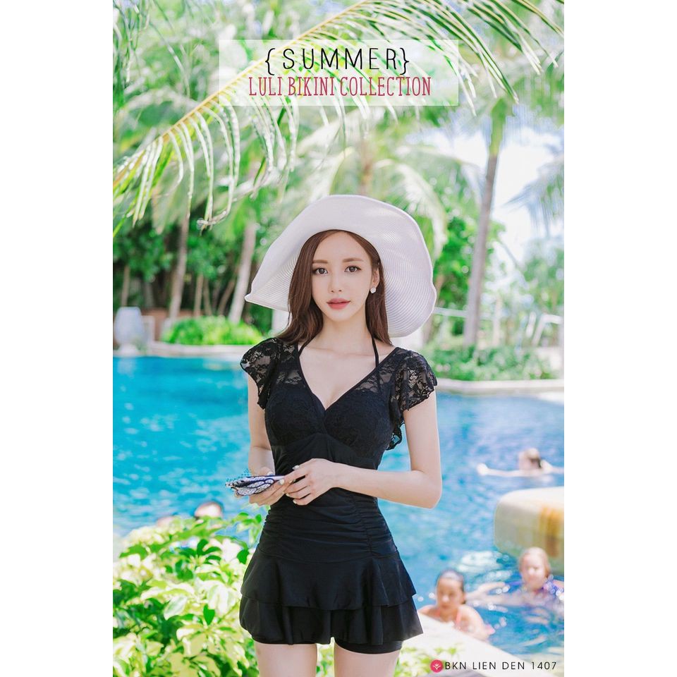 Bikini liền đen ren 1407