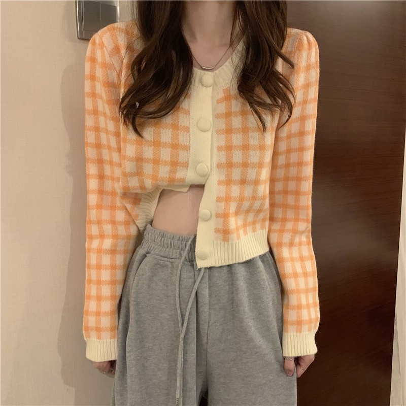 Áo cardigan len nữ lông thỏ croptop Quảng châu hot tiktok douyin trending ô vuông bàn cờ phong cách Hàn Quốc Kozoda AC33