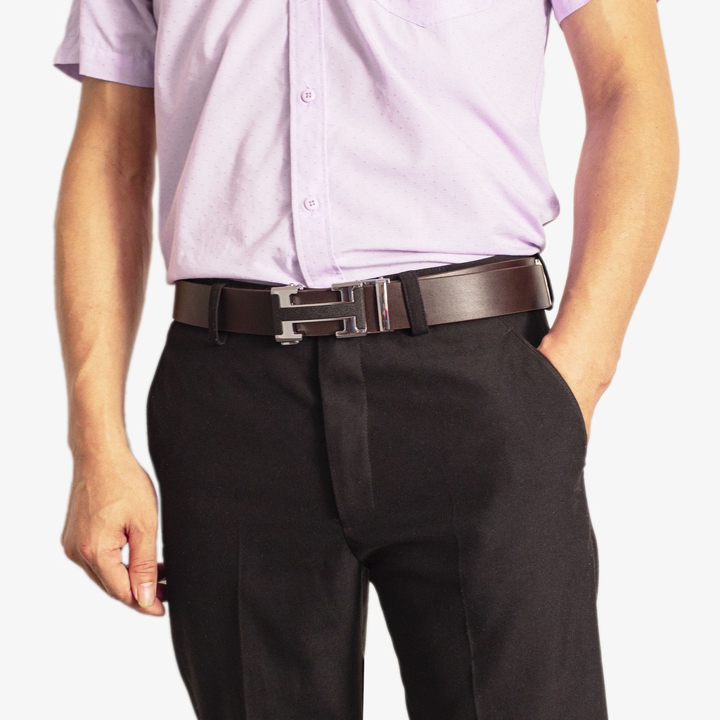 Dây lưng nam da bò nguyên tấm màu nâu L111 cao cấp-khóa tự động nhiều mặt lựa chọn