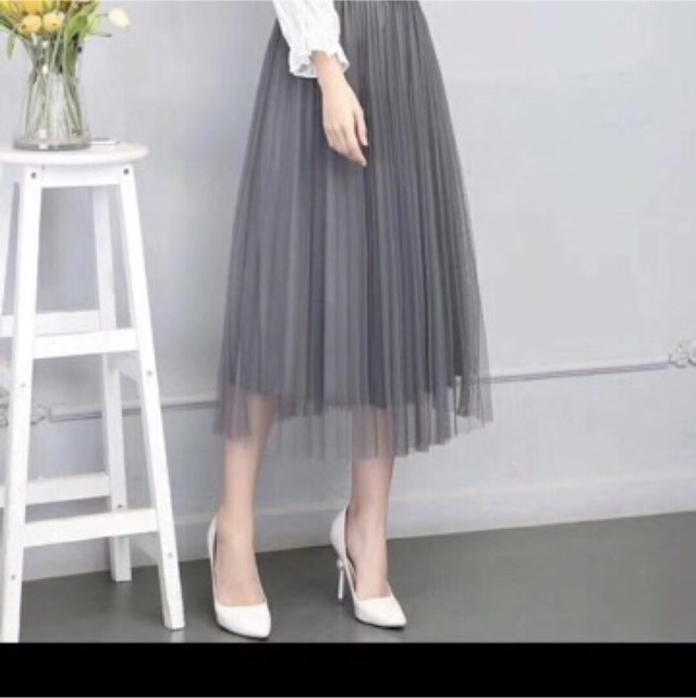Chân váy voan lứoi trơn xếp ly dáng dài | BigBuy360 - bigbuy360.vn
