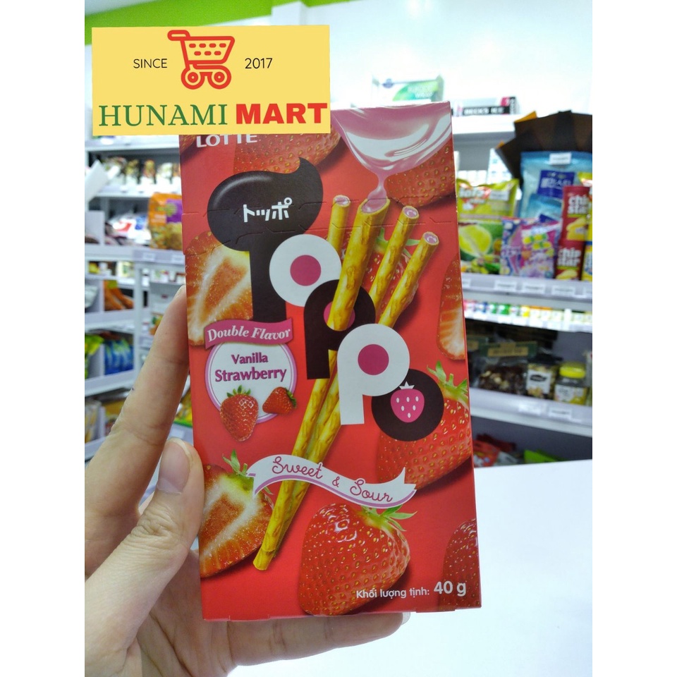 Bánh que Lotte Toppo Hàn Quốc hộp 40g Dâu/ Vani/ Cacao