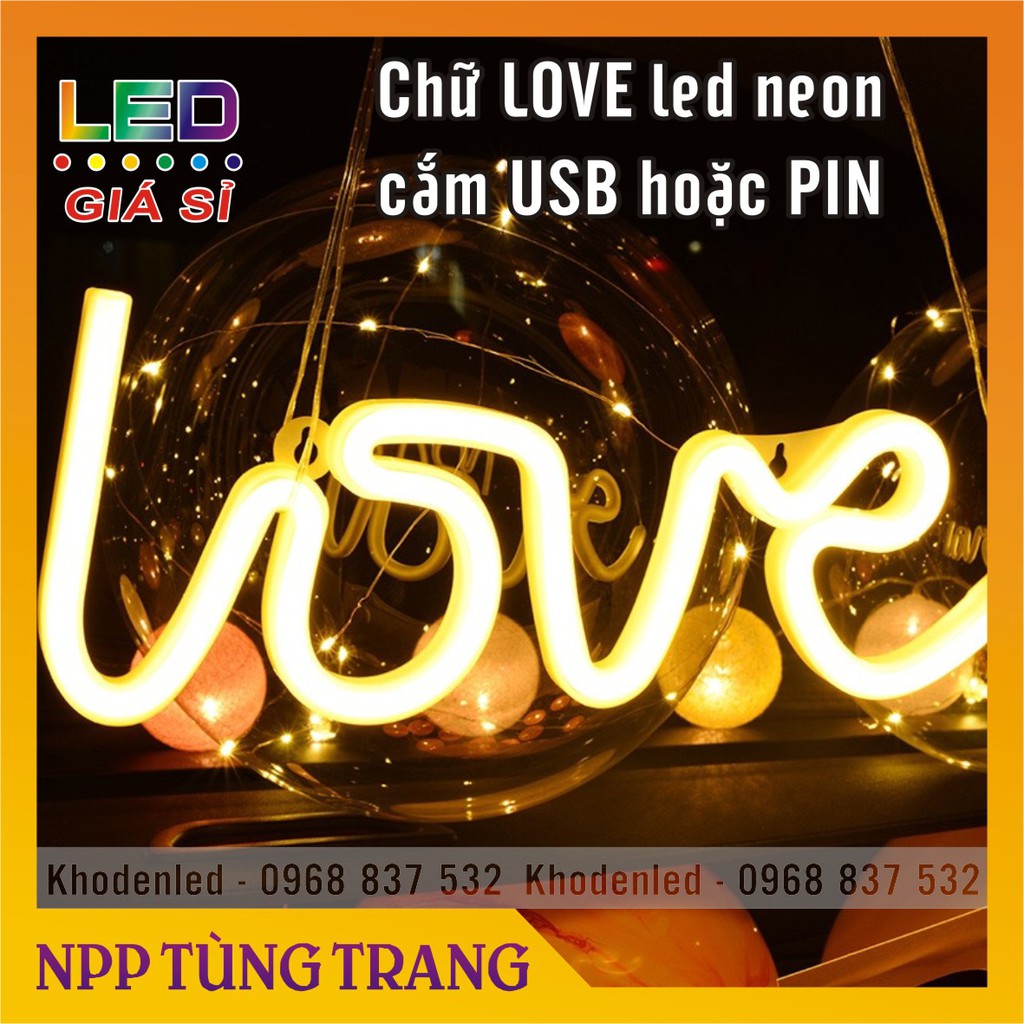 Chữ LOVE LED Neon uốn sẵn dùng PIN hoặc cắm USB