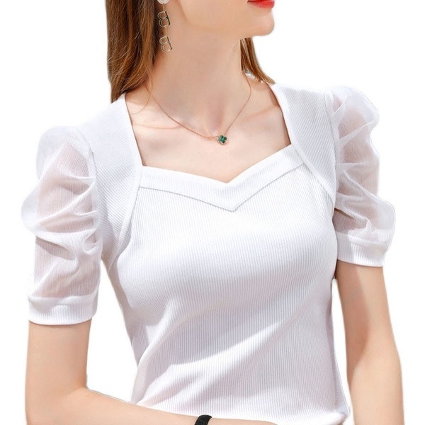 Áo Thun Tay Ngắn Phồng Bằng Lụa Mát Phong Cách Pháp Thời Trang Mùa Hè Hàng Mới Dành Cho Bạn Nữ
