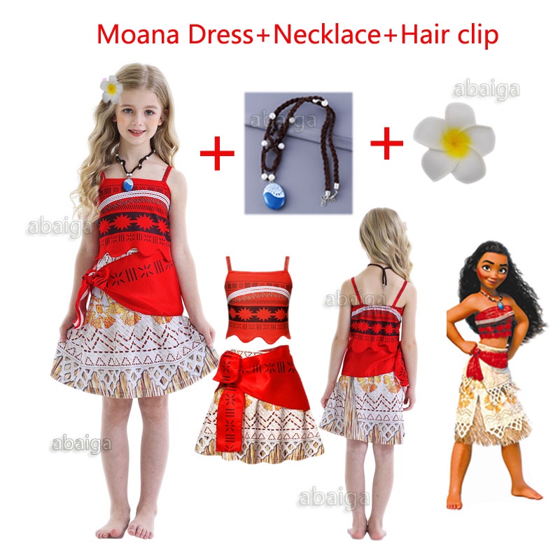 Moana Trang Phục Cho Bé Gái Crop Top Váy Dài Vòng Cổ Hoa Tóc Moana Trang Phục Cho Trẻ Em Bé Gái Tran