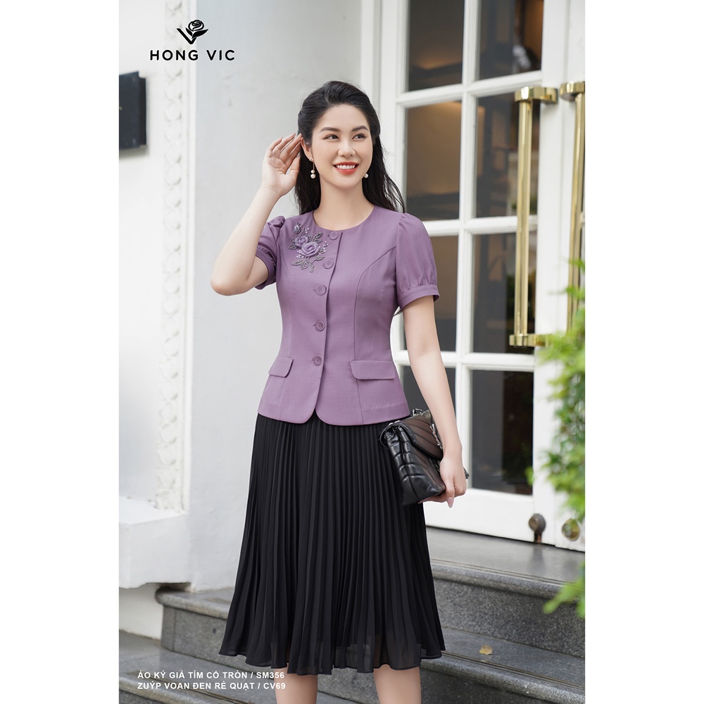 Chân váy nữ thiết kế Hong Vic voan đen rẻ quạt CV69