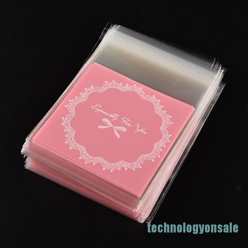 Bộ 100 túi bóng kính dán miệng họa tiết nơ đựng bánh cookie DIY