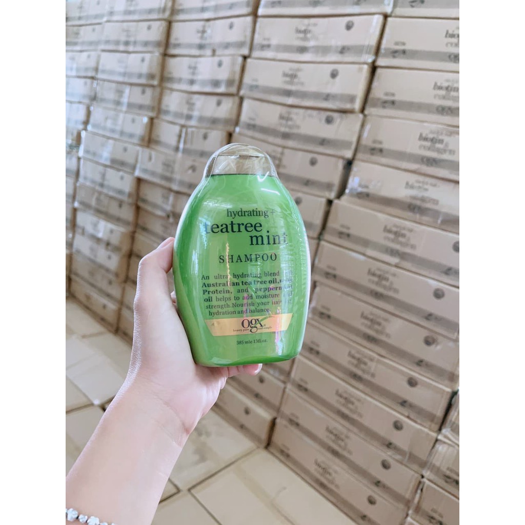 Cặp 2 chai Dầu gội và dầu xả OGXHydrating TeatreeMint 385 ml