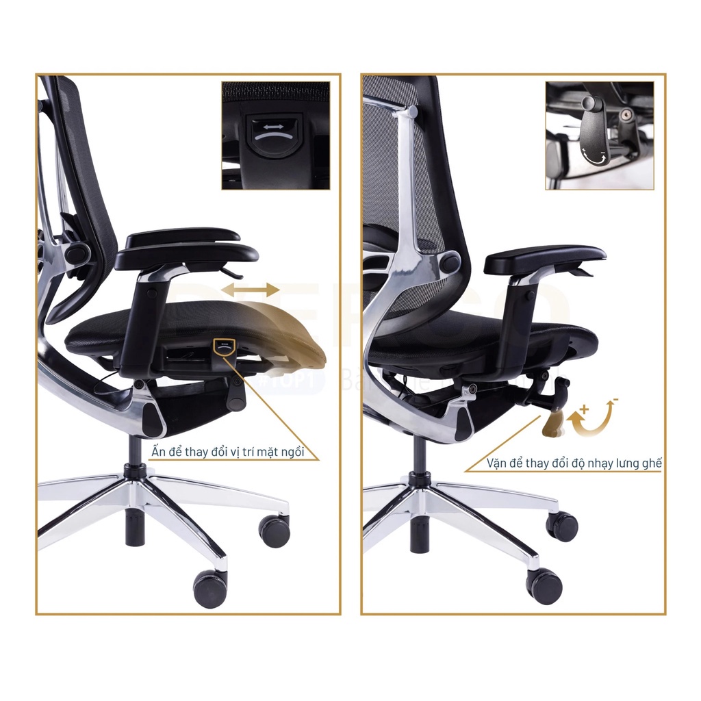 Chính Hãng Ghế Công thái học Ergonomic GTChair Marrit X (Black - GreyBản tay 5D 2022 - Bảo Hành 5 Năm