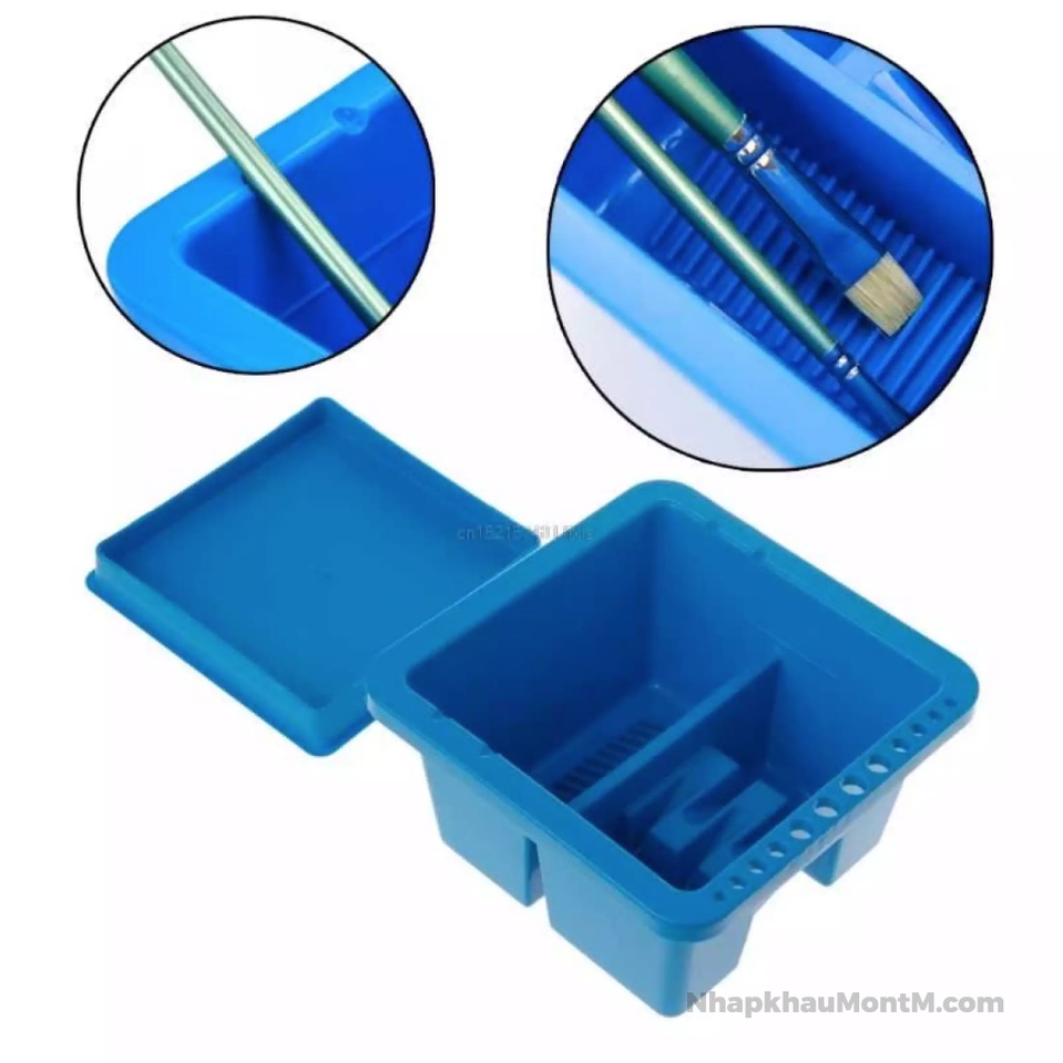 Hộp Xô Nhựa Cắm Và Rửa Cọ Bút Mont Marte Đa Năng 2 Ngăn Vuông Brushwasher Twin Compartment Square Plastic