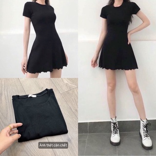 Đầm Nữ Basic Body Đen Viền Bèo Siêu Xinh 🦋 Váy Nữ Dáng Ngắn Chất Thun Gân Co Dãn So Hot
