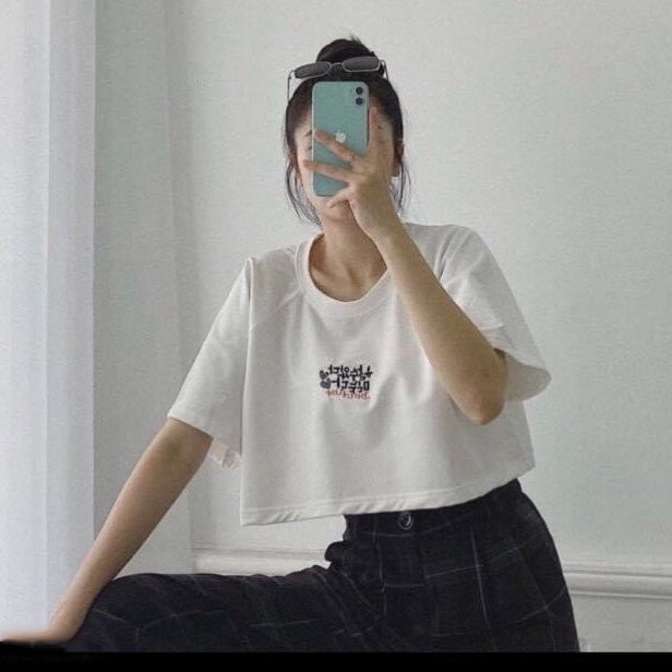 Áo croptop thun tay ngắn nữ thêu chữ Hàn Quốc form ngắn vải mềm mịn cao cấp chính hãng siêu xinh freesize dưới 60kg | BigBuy360 - bigbuy360.vn