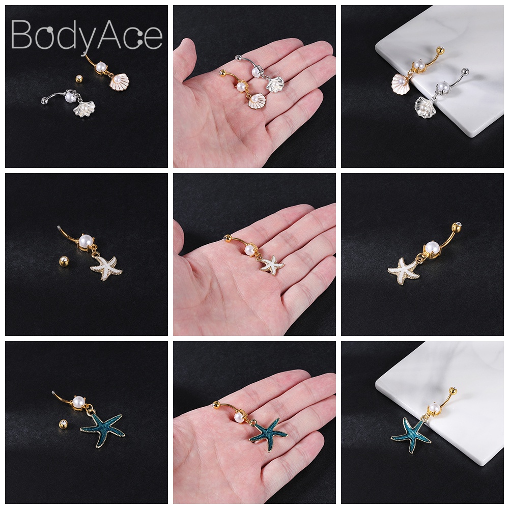 1 Khuyên Rốn Hình Vỏ Sò Bằng Thép Không Gỉ Đính Pha Lê