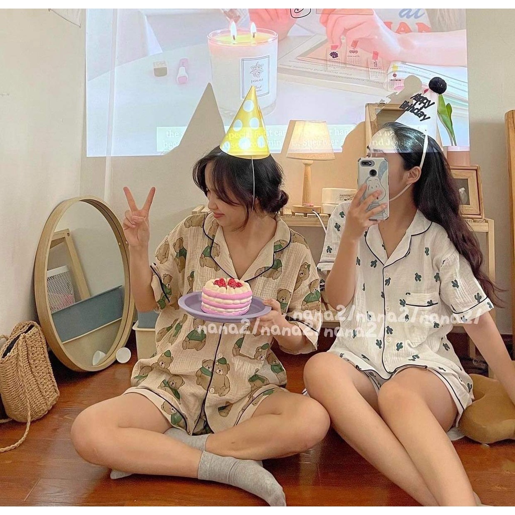 Set Cộc Thỏ Dâu Unicorn Nữ [FREESHIP]  Bộ đồ ngủ mùa hè ngắn tay,chất đũi mặc ở nhà form rộng icon Ulzzang