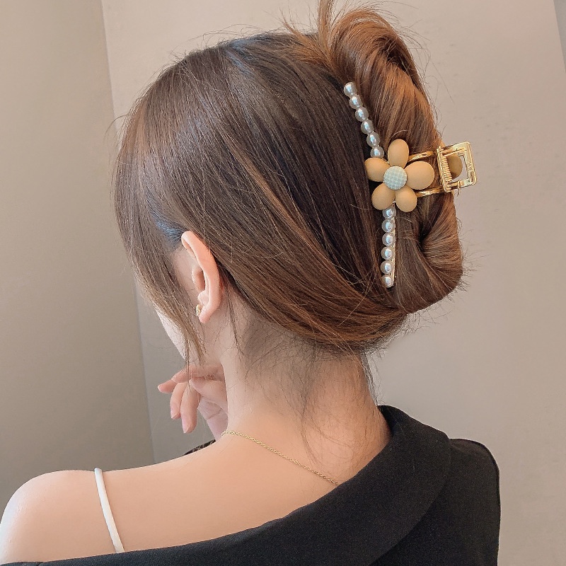 Kẹp Tóc Kim Loại Hình Hoa Đính Ngọc Trai Thời Trang Hàn Quốc
