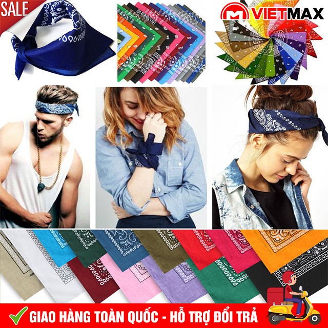 💎 Khăn Headband Bandana Đội Đầu, Đeo Trán, Băng Đô Họa Tiết Nam Nữ (55x55cm)