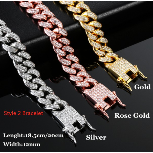 Vòng cổ Đính Đá Kim Cương 12mm Sang Trọng Phong Cách Hip Hop Thời Trang Cho Nam Và Nữ