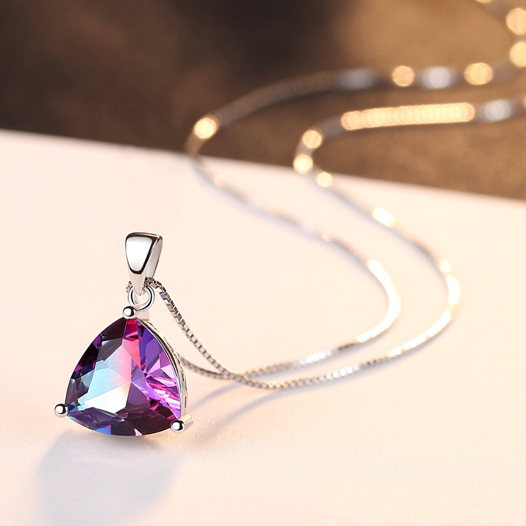 Bộ Nữ Trang Bạc Đính Đá Tam Giác Đa Sắc Quý Phái BDM2309 Bảo Ngọc Jewelry