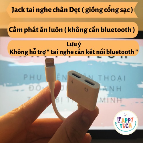[ Freeship ] - Cáp chuyển tai nghe iPhone 2 cổng, Jack chuyển đổi vừa dùng sạc và tai nghe cùng lúc - Happytech
