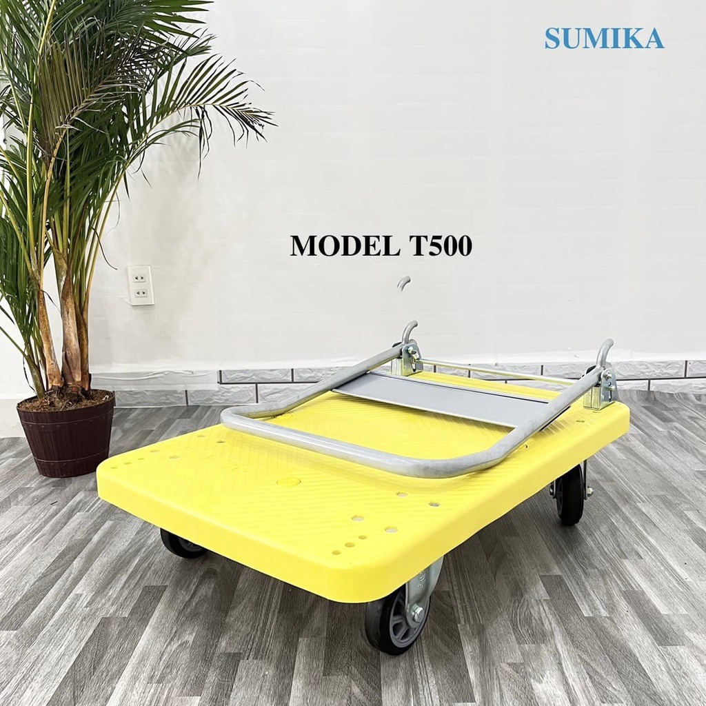 Xe đẩy hàng xe kéo hàng 4 bánh SUMIKA T500 - tải trọng 500kg Khung thép, tay cầm gấp mở tiện lợi, bảo hành 2 năm