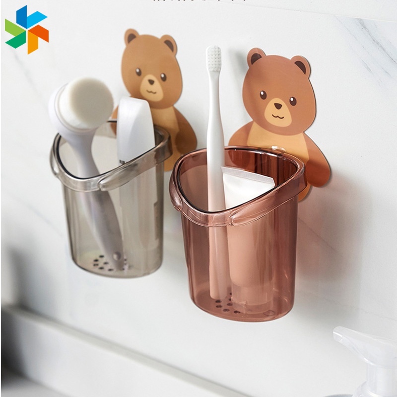 Cốc đựng bàn chải đánh răng gắn tường hình gấu nâu dễ thương jp6