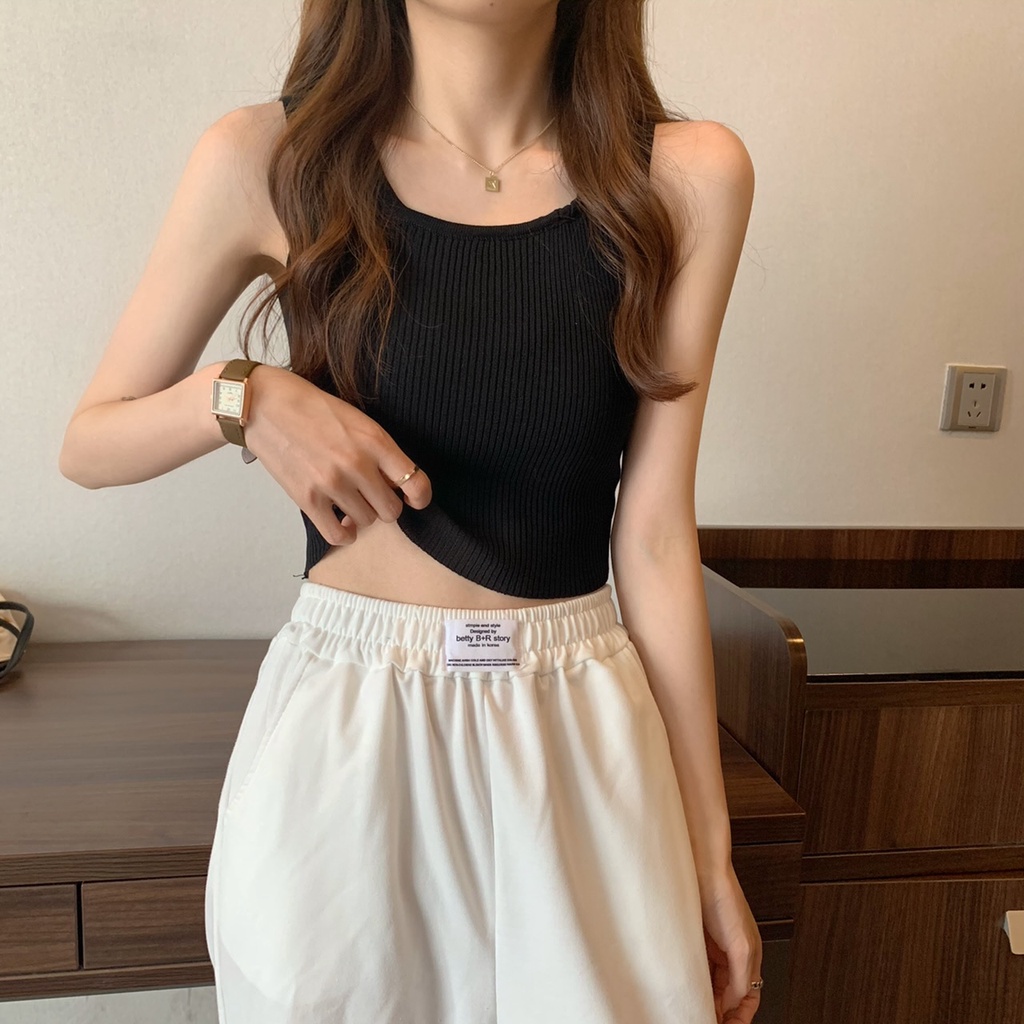 Áo croptop nữ ôm body len tăm 2 dây Cổ vuông Áo thun gân croptop nữ hai dây dệt kim sexy sát nách bản to