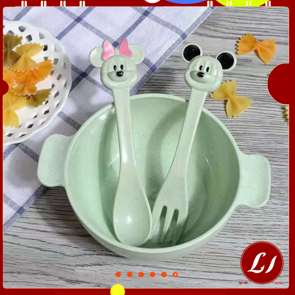 Bộ Bát ăn LÚA MẠCH MICKEY kèm thìa và dĩa cho bé ăn