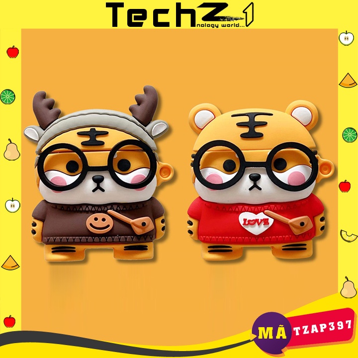 Case Airpods 1/2/3/Pro Chú Hổ Đeo Kính, Ốp Airpods Cute  - Mã TZAP397