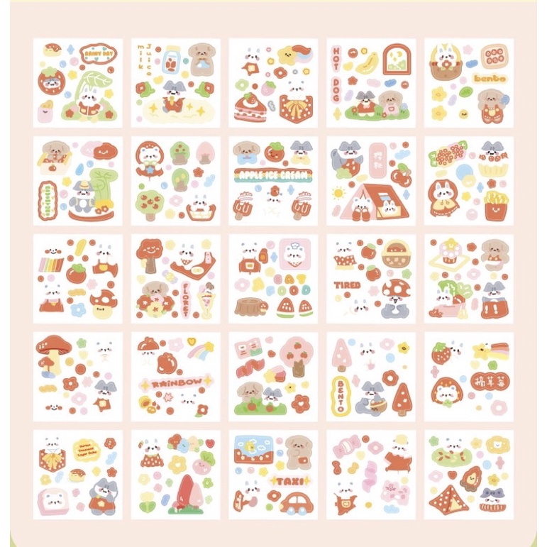 Sticker cute/Hộp 100 tấm sticker hình dán dễ thương HAPPY PICNIC trang trí sổ planner bullet journal Hàn Quốc Tẻn Tẻn