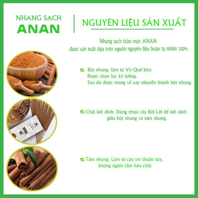 Nhang sạch thảo mộc hương Quế tự nhiên An An ~200 cây