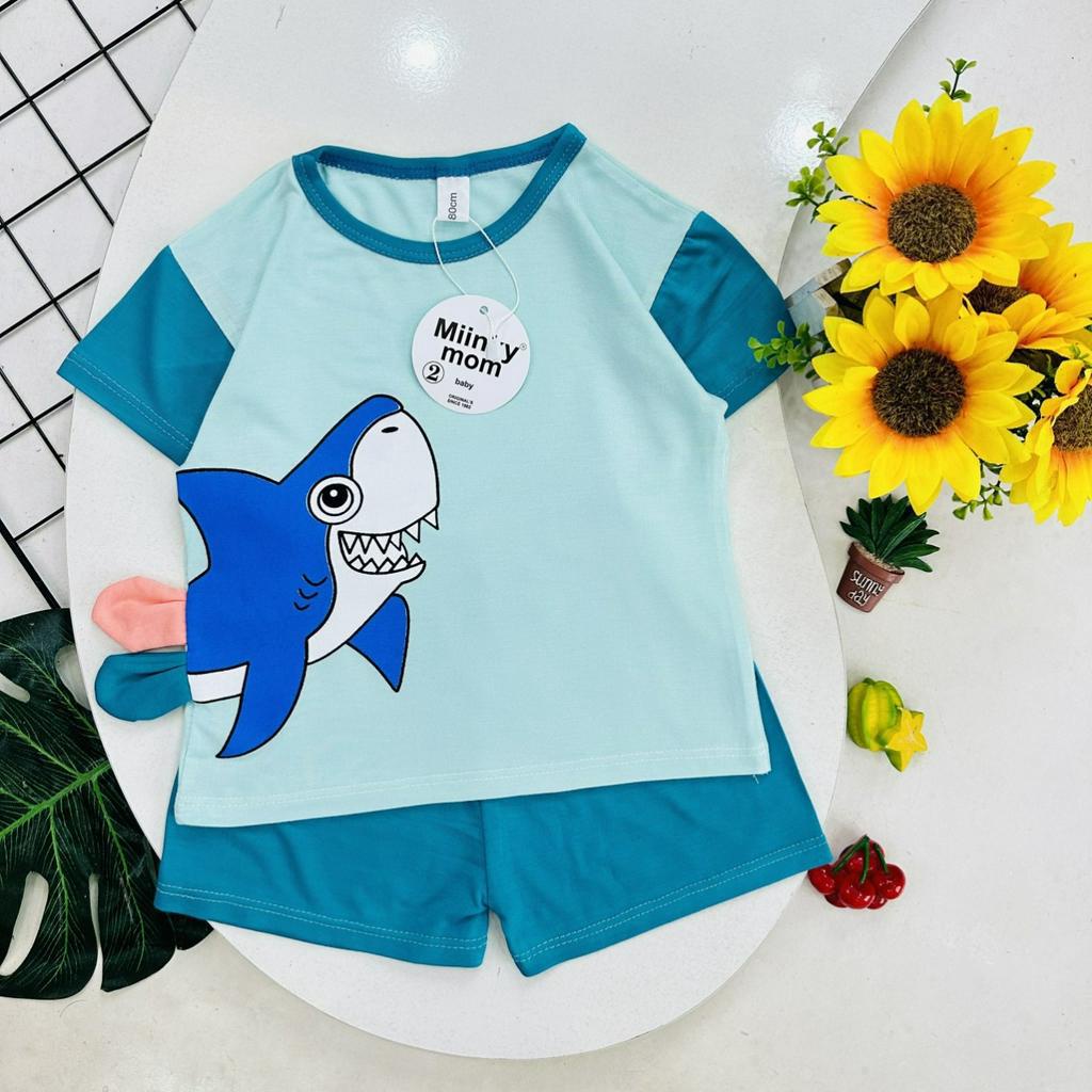 Quần áo trẻ em Bộ cộc tay ngắn tay bé trai, bé gái vải thun lanh minky mom tai thú siêu cute