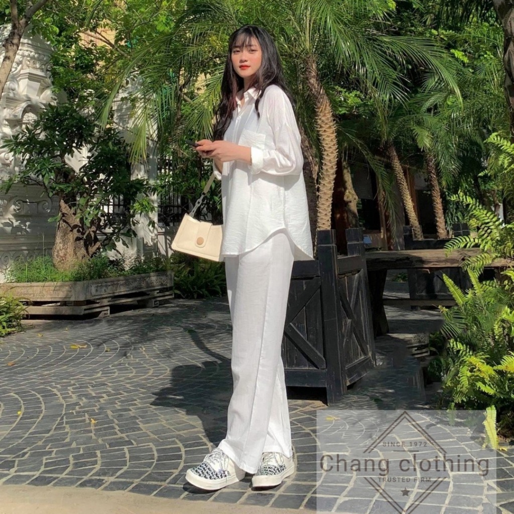 Quần đũi ống rộng nữ dài bigsize kiểu cạp chun lưng thun khóa thật - Quần ống rộng vải đũi trắng đen xước đi biển ở nhà