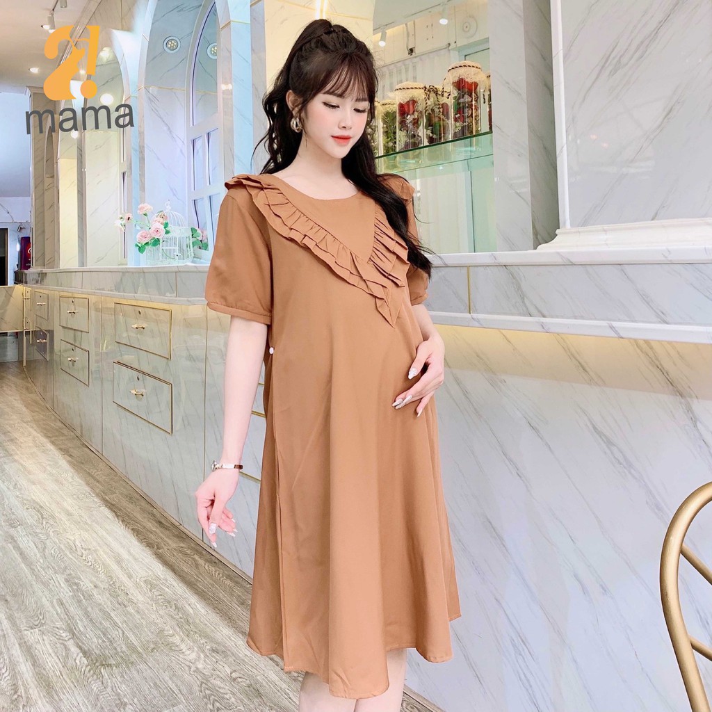 [BÁN SỈ] Đầm Bâu Dự tiệc 2MAMA phối cổ bèo xinh tam giác / Váy bầu mùa hè rẻ đẹp V68