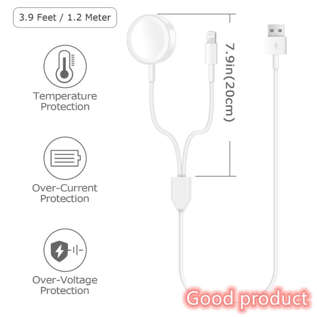 【In stock】 2 in 1 Wireless Charger for Apple Watch Series 1 2 3 4 USB Magnetic Charging Cable 3.3 feet/1meter for iPhone 7 8 X Max