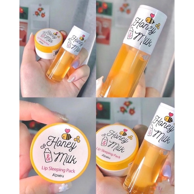 Bộ sản phẩm dưỡng môi Apieu Honey & Milk Lip oil/ Lip balm/ Lip scrub/ Lip sleeping mask