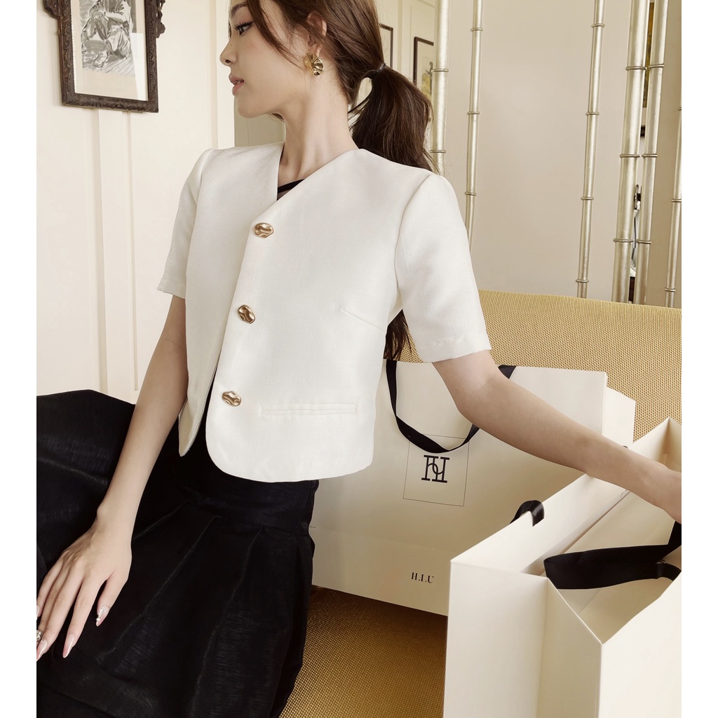 Áo Blazer nữ ngắn tay ANOIR HIU design , áo khoác 2 lớp thiết kế cao cấp sang trọng con gái H.I.U ROOM | BigBuy360 - bigbuy360.vn