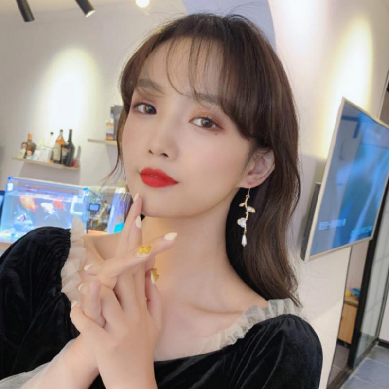 S925 Khuyên Tai Dáng Dài Đính Đá Lấp Lánh Xinh Xắn Phong Cách Hàn Quốc