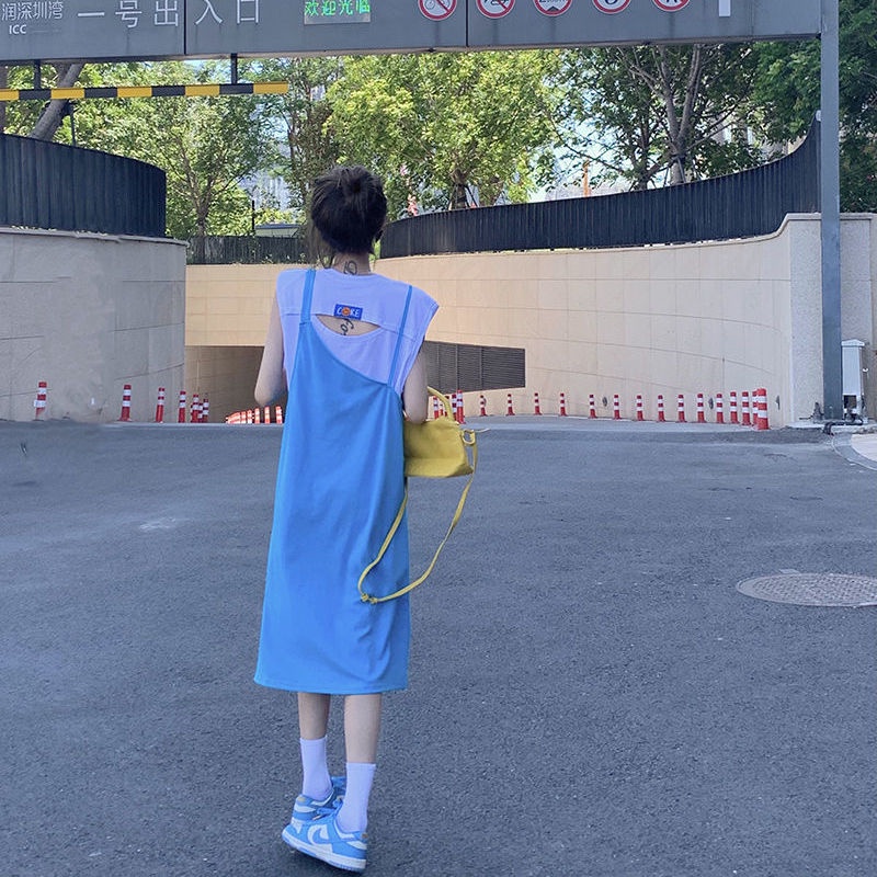 Áo thun dáng rộng sát nách/ Đầm yếm IELGY dáng dài vừa thời trang dành cho nữ