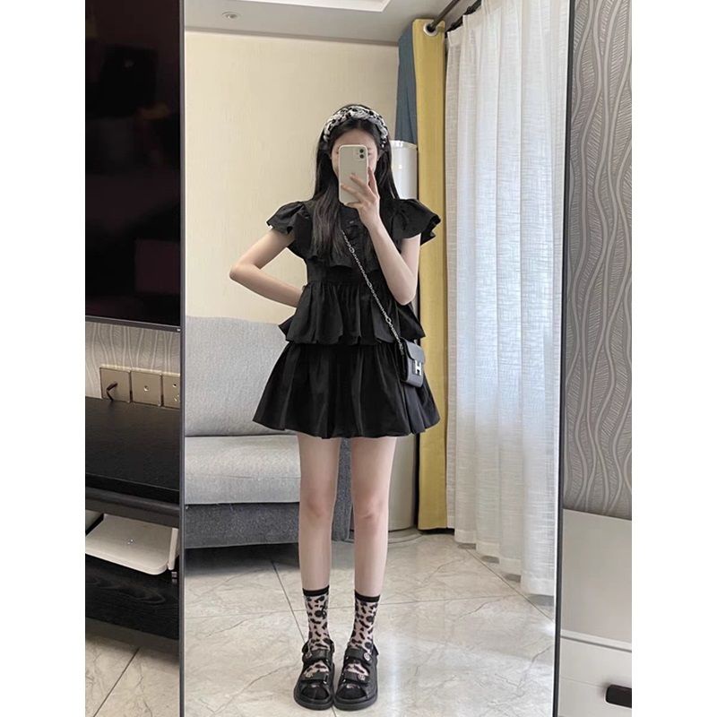 Váy babydoll Đầm Tầng Tay Xếp Nếp Màu Trơn Dễ Thương Thời Trang Mùa Hè 2022 Cho Bạn Gái