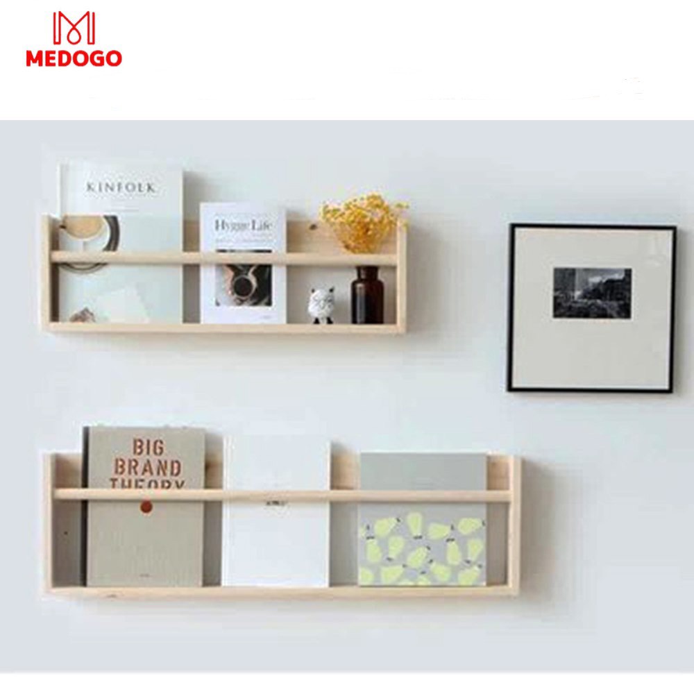 Giá sách MEDOGO treo tường thiết kế mới, kệ gia vị nhà bếp gỗ thông cao cấp trang trí GS-01
