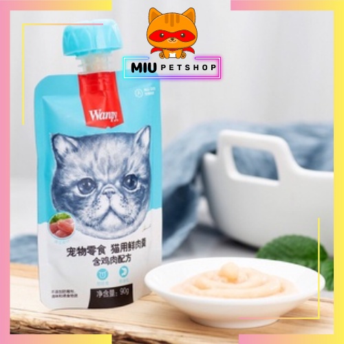 Súp thưởng cho mèo wanpy nắp vặn, súp thưởng nắp vặn cho mèo con và mèo lớn ăn ngon túi 90gr