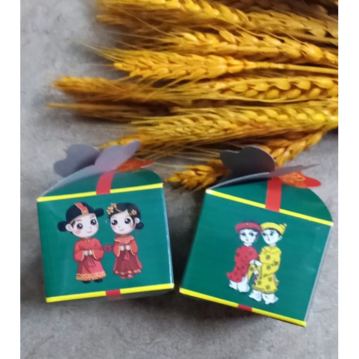 100 vỏ hộp bánh phu thê màu xanh cánh hoa mai