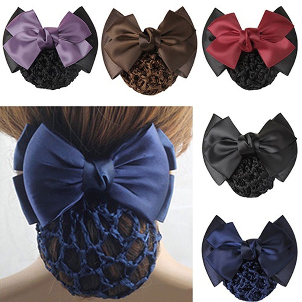 Kẹp Lưới Búi Tóc Đính Nơ Vải Satin Xinh Xắn