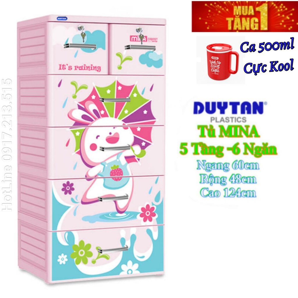 Tủ nhựa duy tân MINA 5 TẦNG -6 NGĂN Hồng