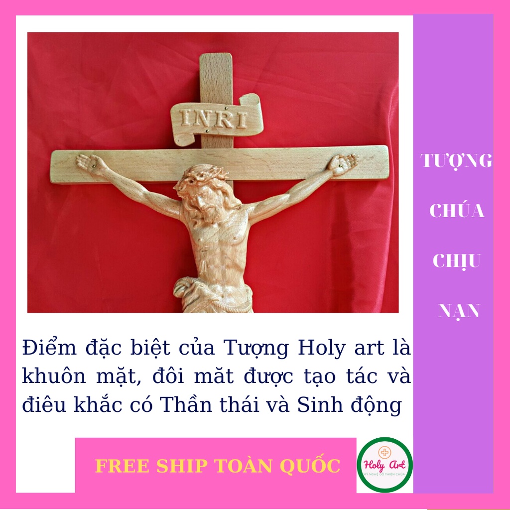 Chúa Giesu chịu nạn 30cm  Thánh giá cao treo 50cm , Tượng bằng gỗ, tượng thờ phụng